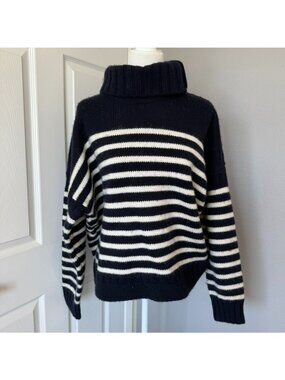 Ralph Lauren Wool Blend Striped Navy White Turtleneck Sweater Size XL Old Money